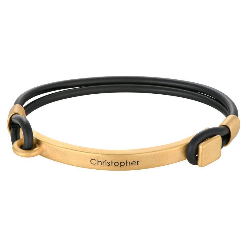 Personalized Rubber Bracelet with Gold Plated Engravable Bar for Men