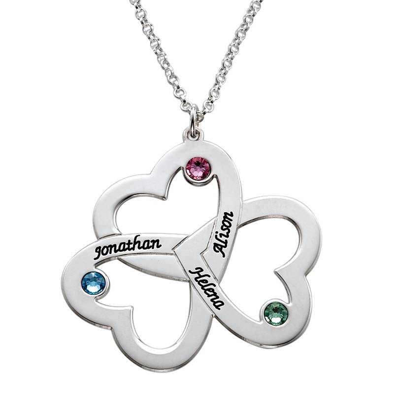 Personalized Triple Heart Necklace with Birthstones in Silver product photo