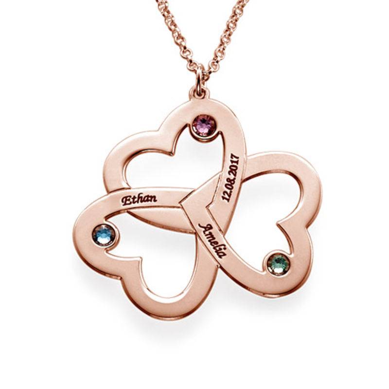 Personalised Triple Heart Necklace with Rose Gold Plating