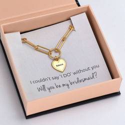 Please Be My Bridesmaid - Link Bracelet With Engraved Heart Pendant in 18K Gold Plating product photo
