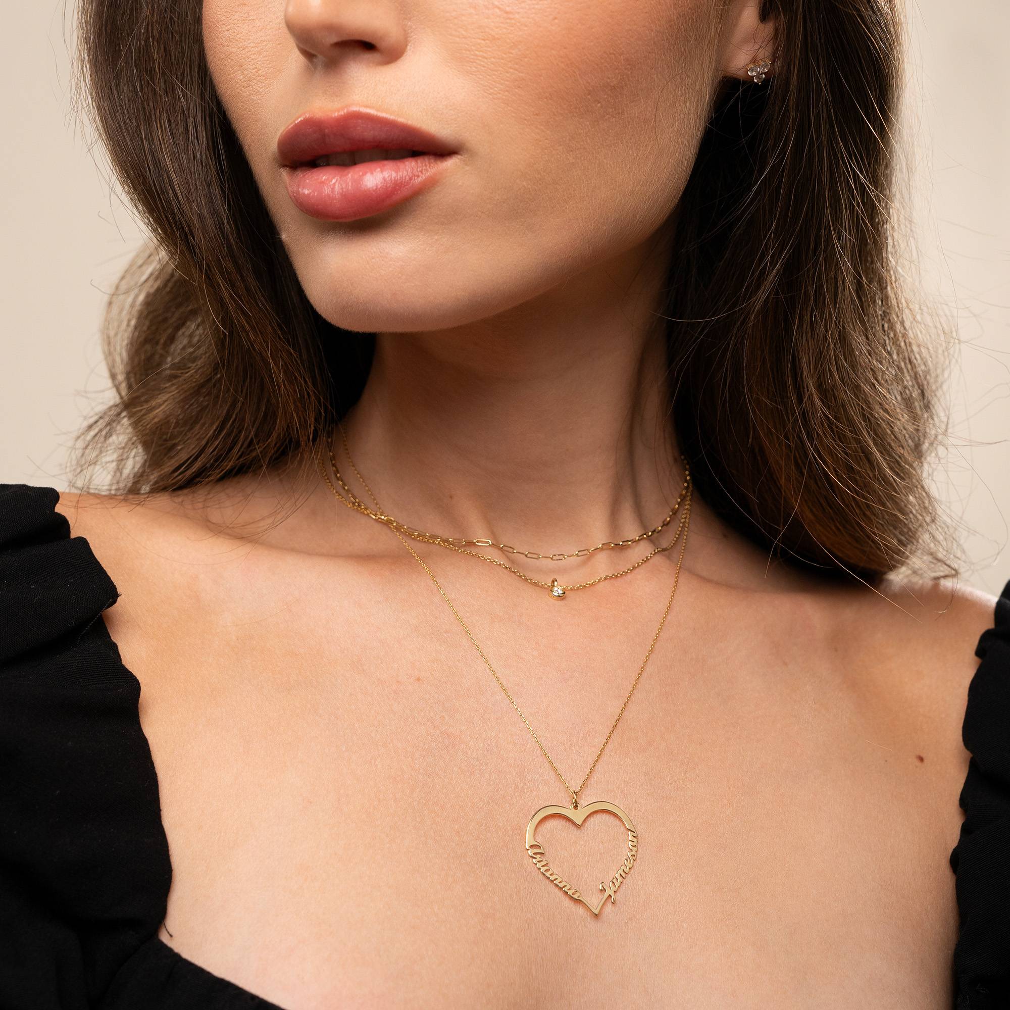 Contour Heart Pendant Necklace with Two Names in 10ct Gold-2 product photo