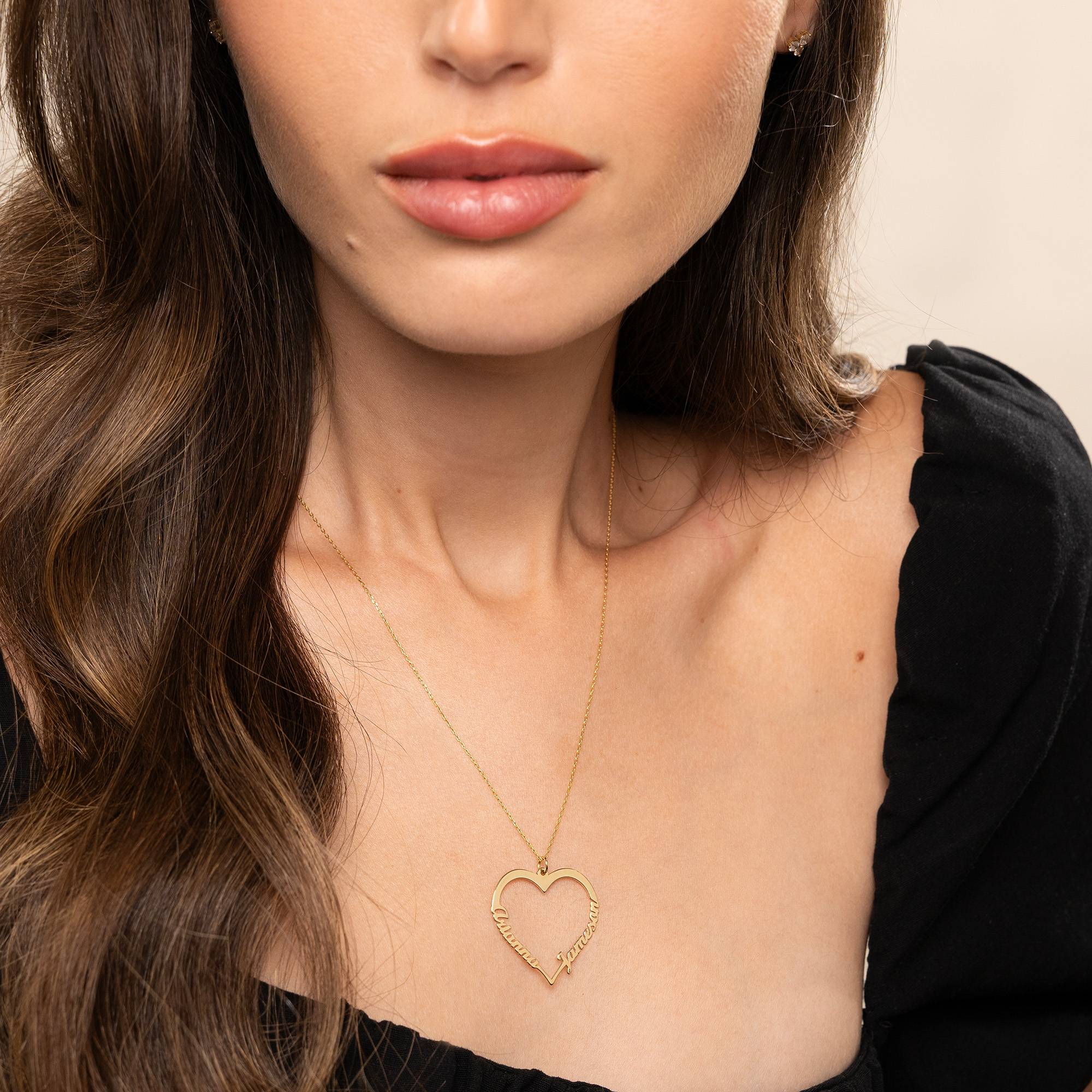 Contour Heart Pendant Necklace with Two Names in 10ct Gold-3 product photo