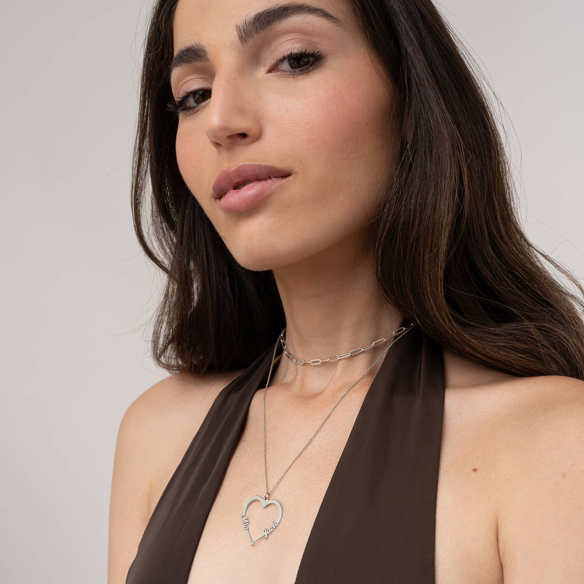 Herzförmige Halskette mit zwei Namen - 417er Weißgold-5 Produktfoto