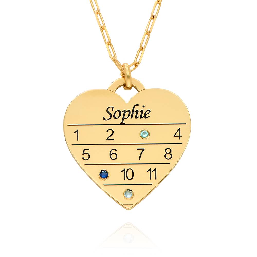 12 Month Calendar Heart Necklace with Birthstones in 18K Gold Plating product photo