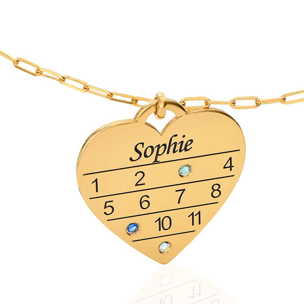 12 Month Calendar Heart Necklace with Birthstones in 18K Gold Plating-6 product photo