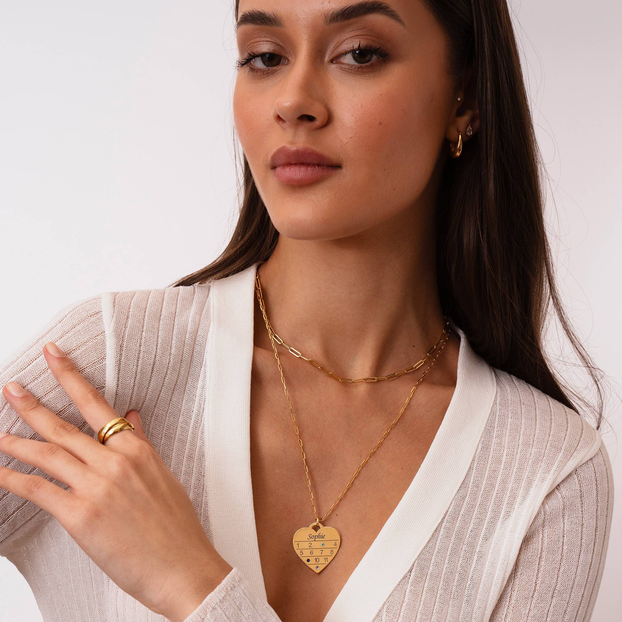 Collar Corazón Calendario 12 Meses con piedras de nacimiento en oro vermeil-2 foto de producto