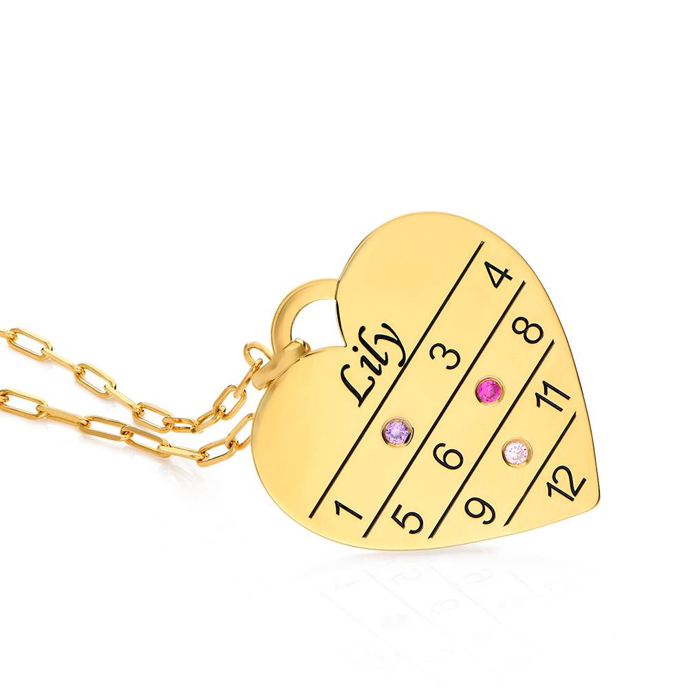 12 Maanden Kalender Hart Ketting met Geboortestenen in Goud Vermeil