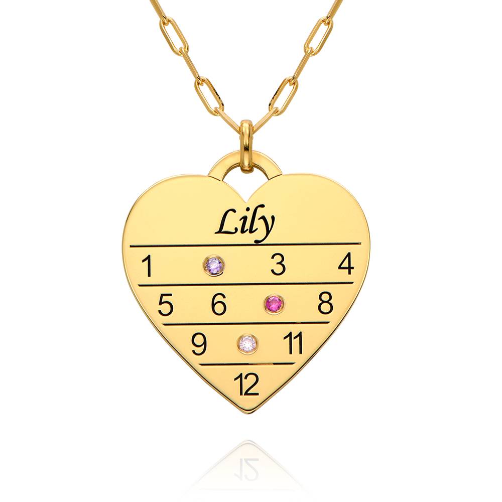 12 Month Calendar Heart Necklace with Birhtstones in 18ct Gold Vermeil-5 product photo