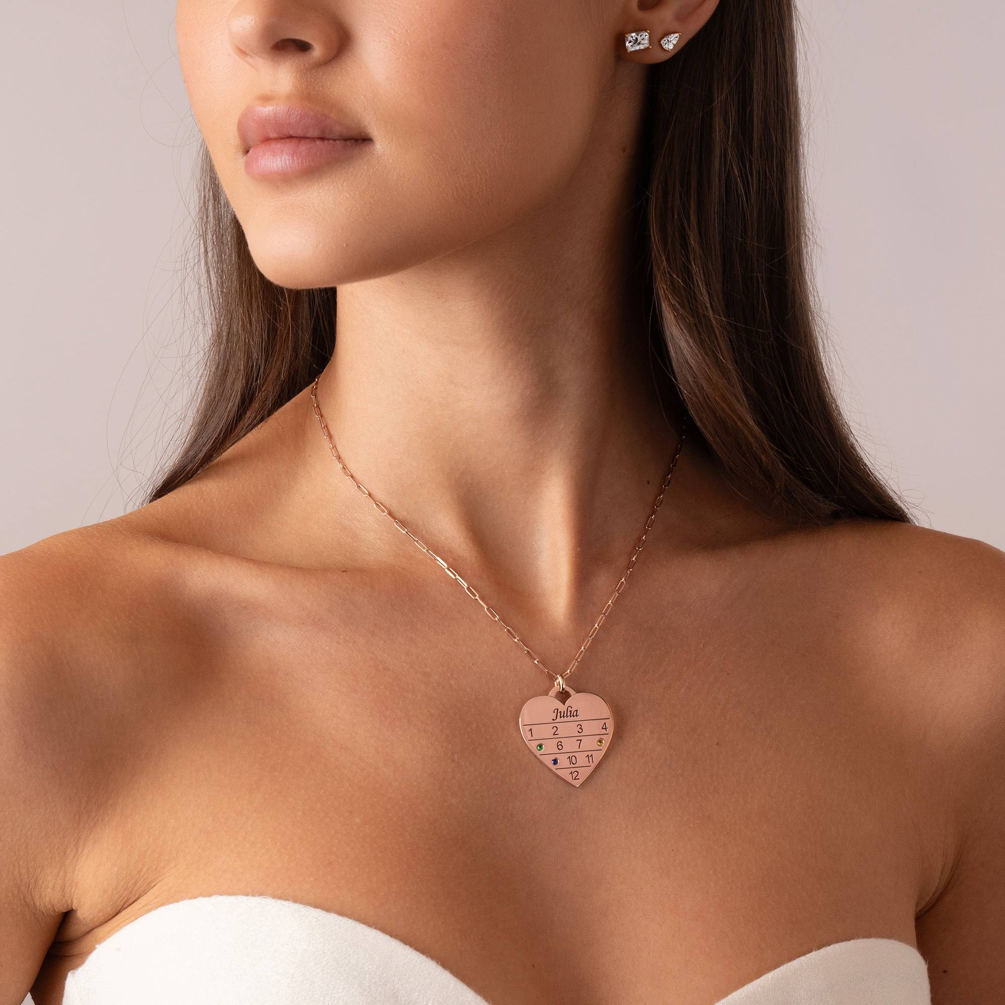 Collar Corazón Calendario 12 Meses con piedras de nacimiento en chapa de oro rosa 18K-5 foto de producto
