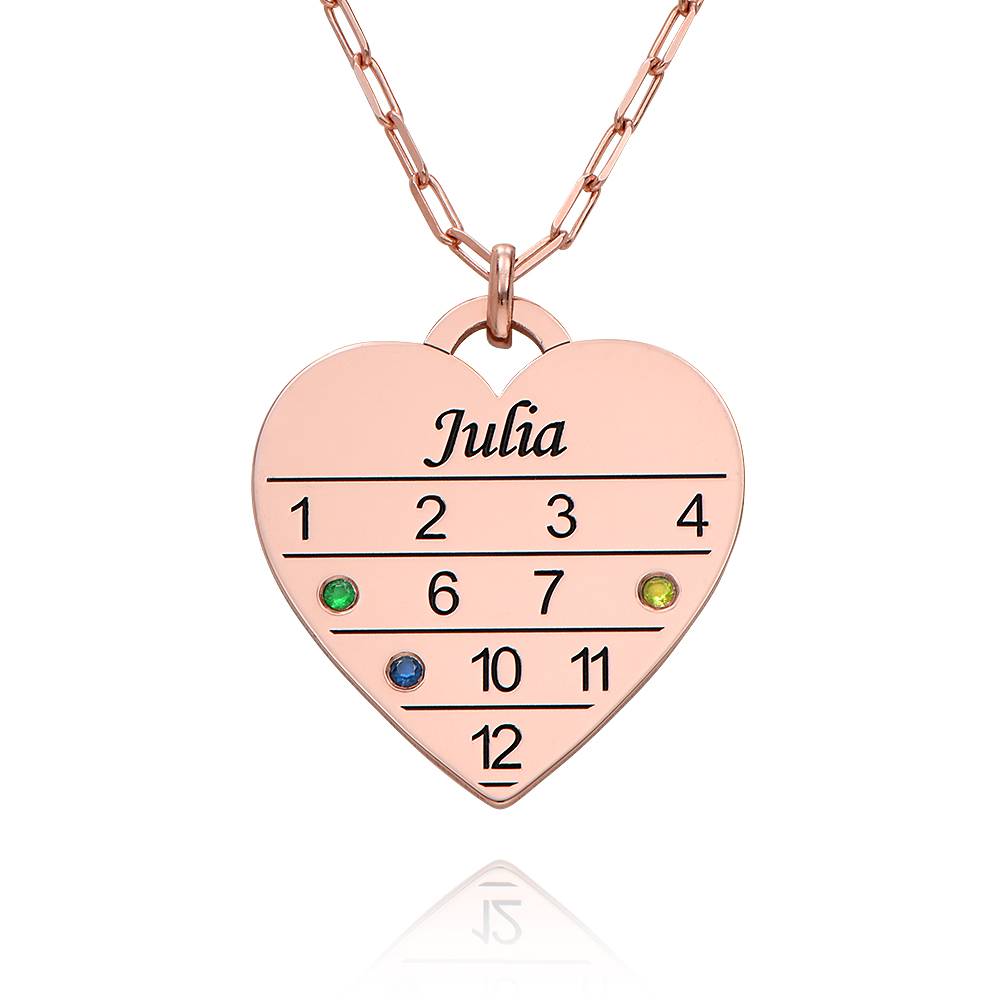 12 Month Calendar Heart Necklace with Birhtstones in 18ct Rose Gold product photo
