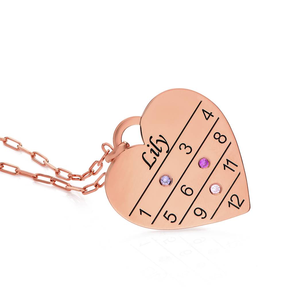 Collar Corazón Calendario 12 Meses con piedras de nacimiento en chapa de oro rosa 18K-4 foto de producto