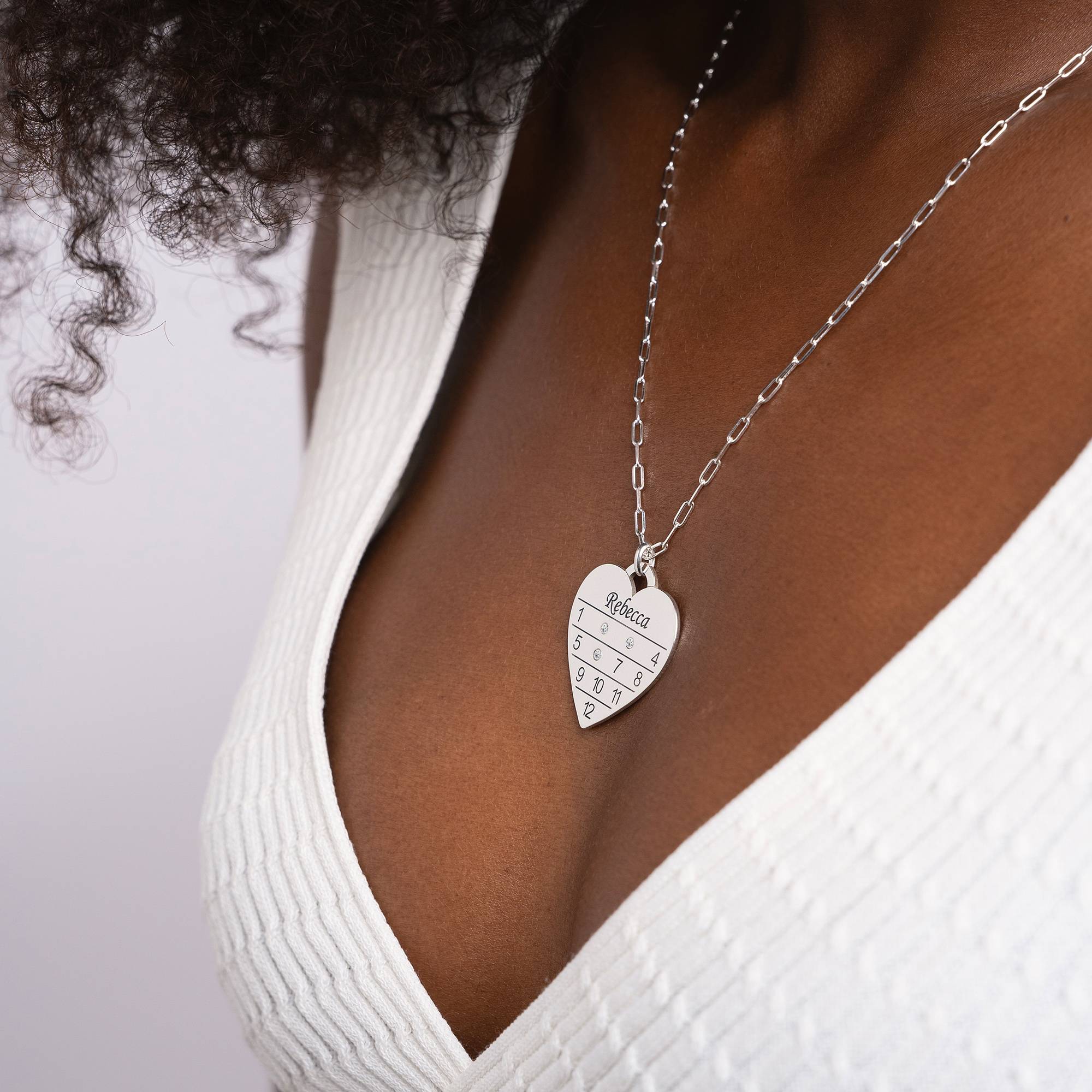 12 Month Calendar Heart Necklace with Birhtstones in Sterling Silver-4 product photo
