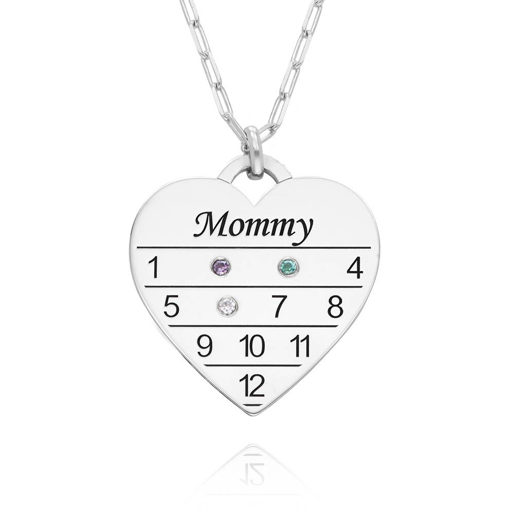 12 Month Calendar Heart Necklace with Birhtstones in Sterling Silver product photo