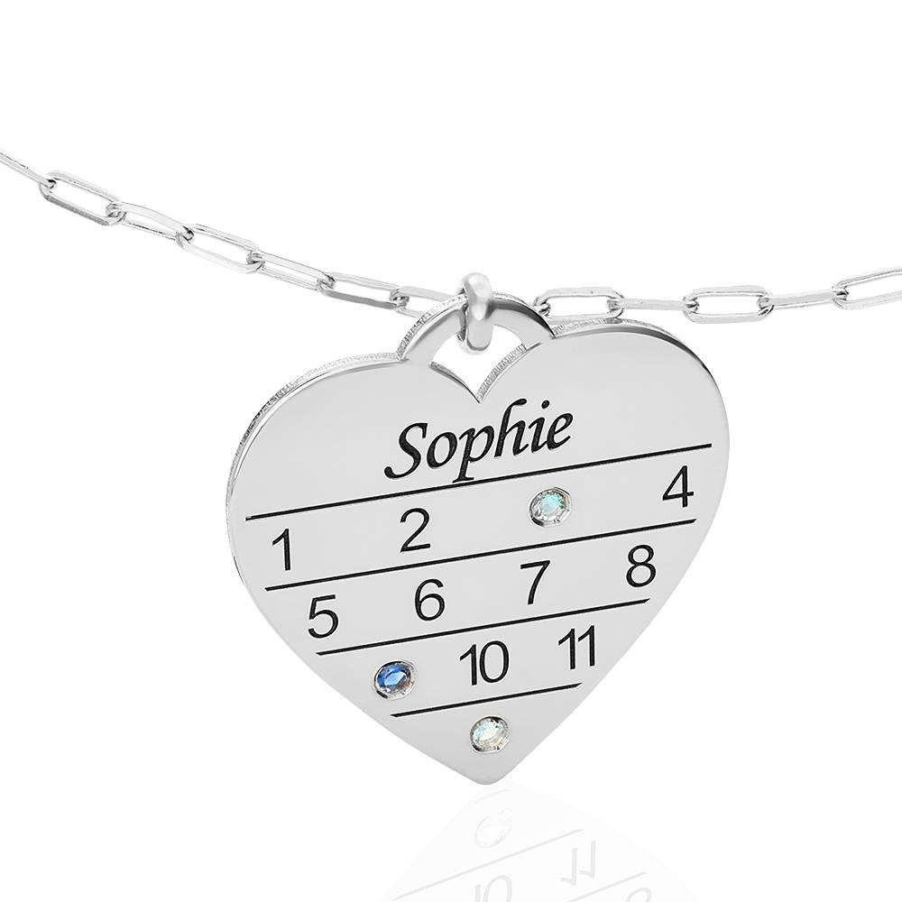 12 Month Calendar Heart Necklace with Birthstones in Sterling Silver-2 product photo