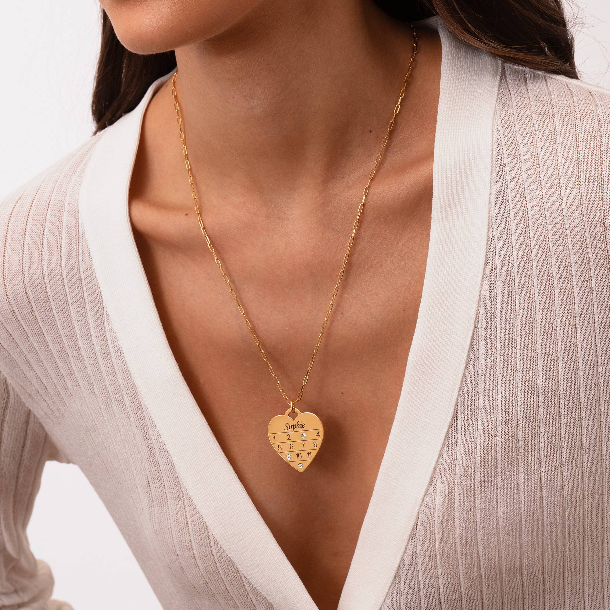 Collar Corazón Calendario 12 Meses con Diamantes en chapa de oro 18K-5 foto de producto