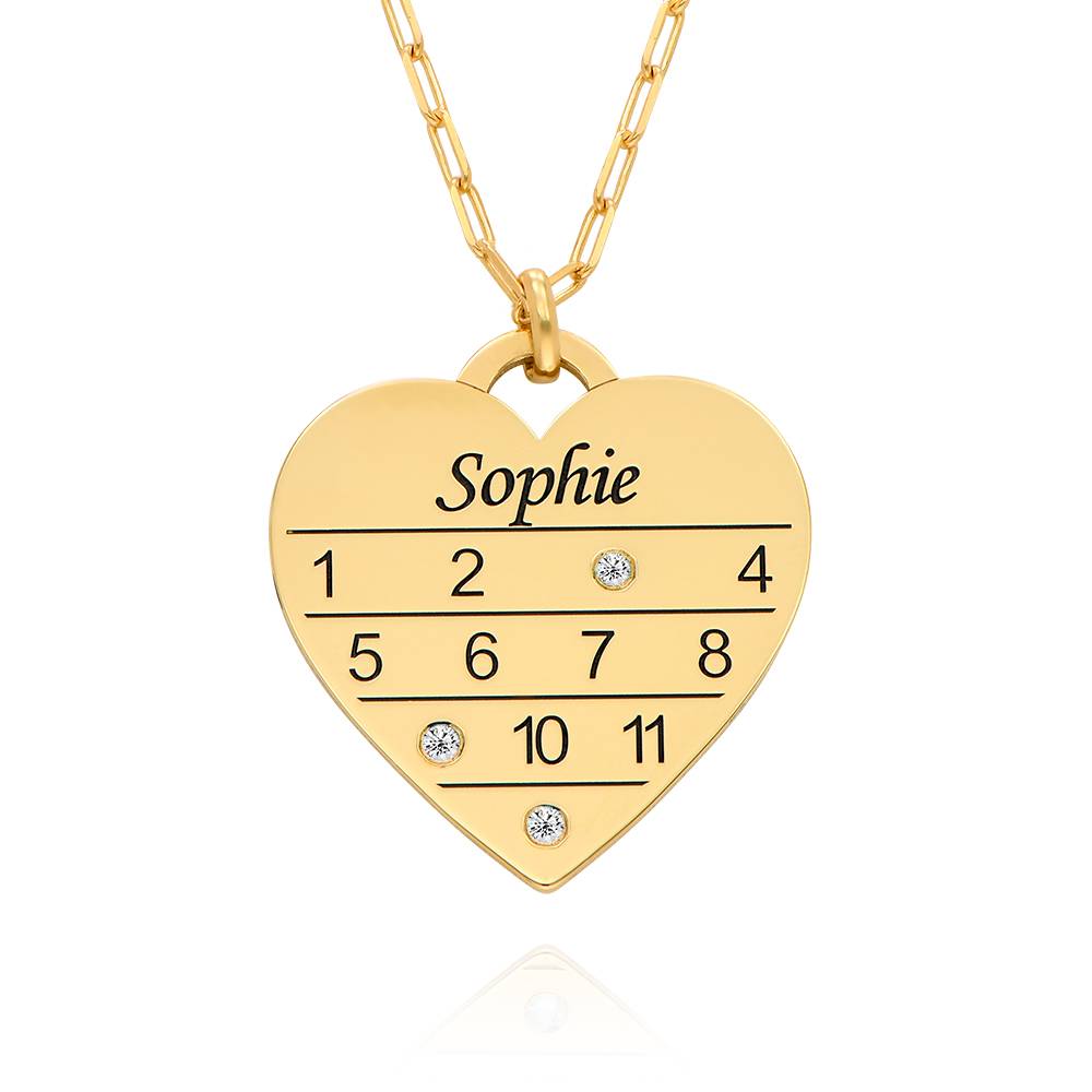12 Month Calendar Heart Necklace with Diamonds in 18K Gold Plating product photo