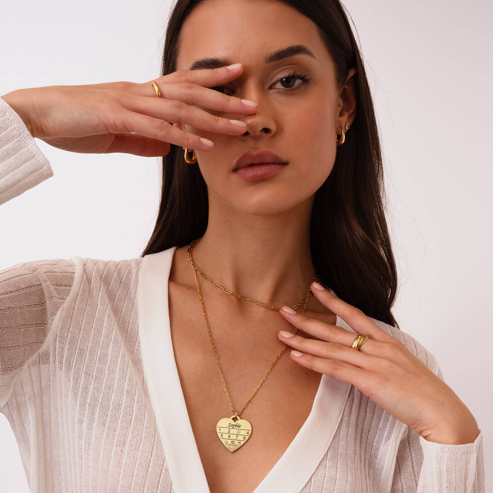 Collar Corazón Calendario 12 Meses con Diamantes en oro vermeil-3 foto de producto