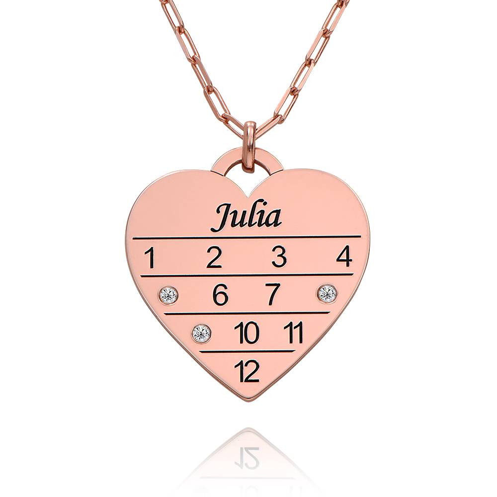 12 Month Calendar Heart Necklace with Diamonds in 18K Rose Gold Plating-3 product photo