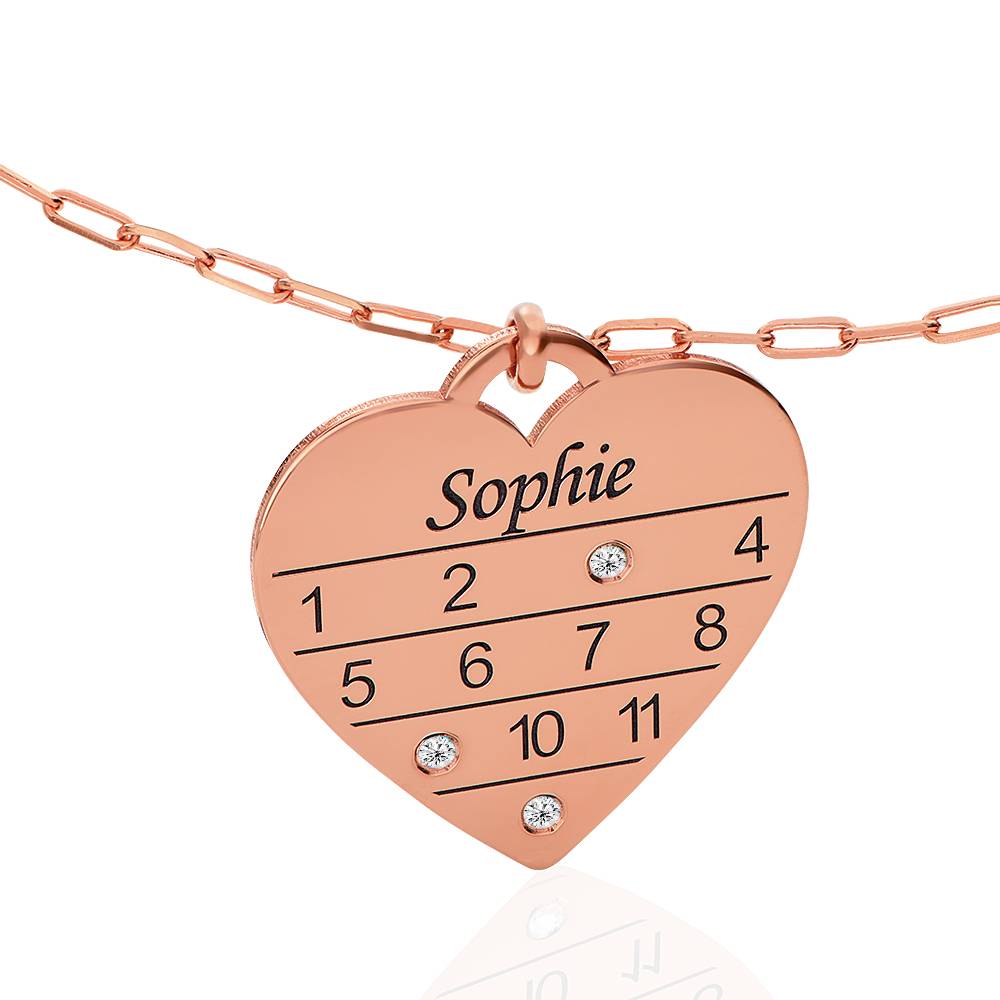 12 Month Calendar Heart Necklace with Diamonds in 18K Rose Gold Plating-1 product photo
