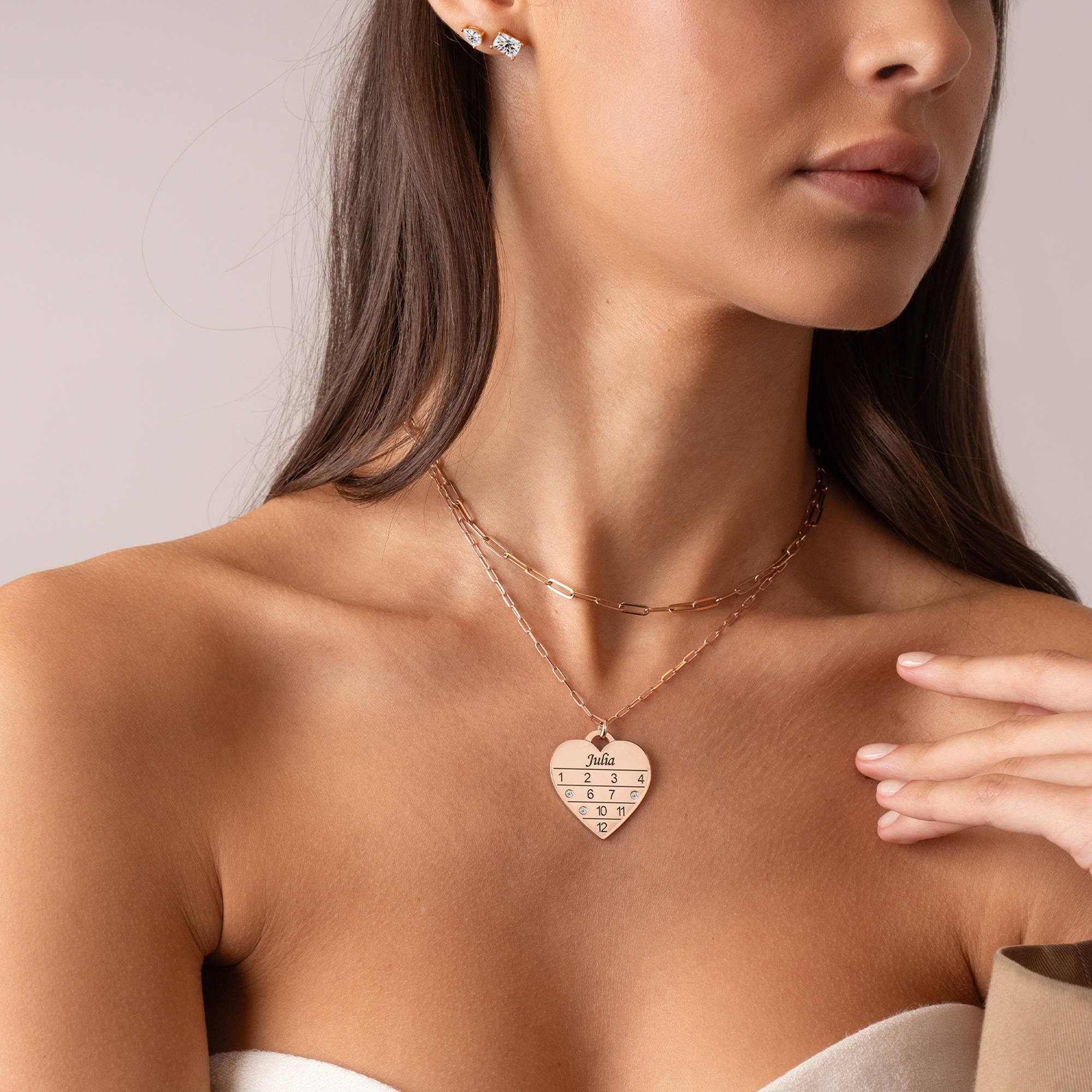 12 måneders kalender hjerte halskjede med diamanter i 18K rosagullbelegg-4 produktbilde