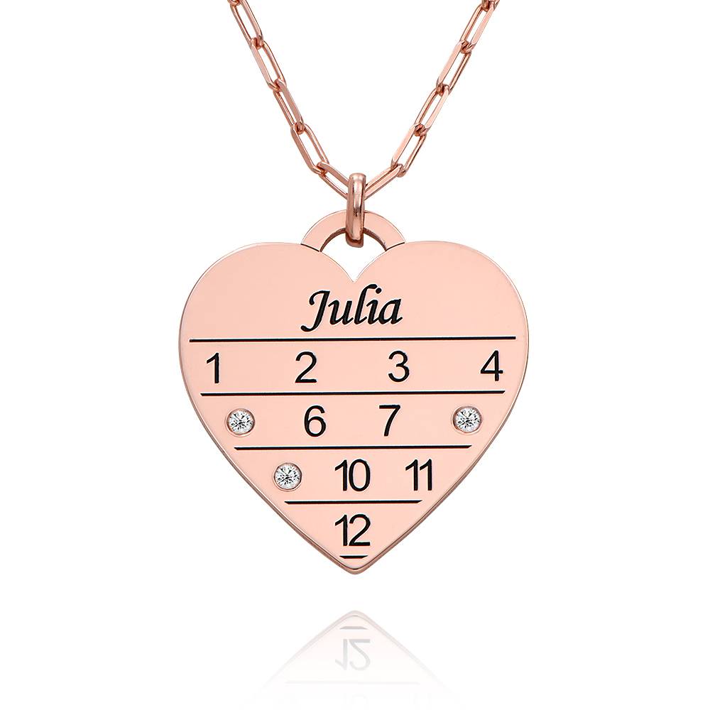 12 Month Calendar Heart Necklace with Diamonds in 18ct Rose Gold product photo