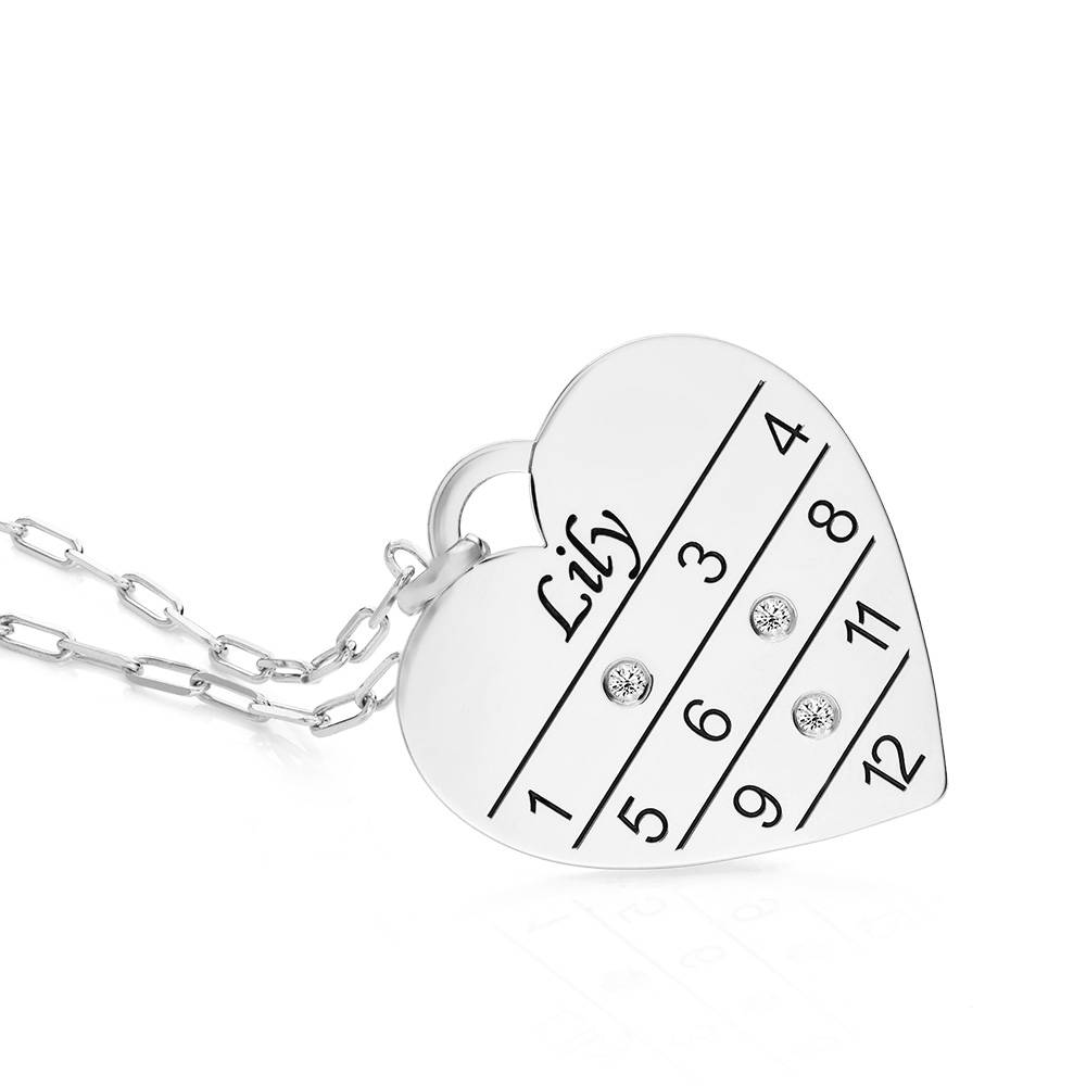12 Month Calendar Heart Necklace with Diamonds in Sterling Silver-3 product photo