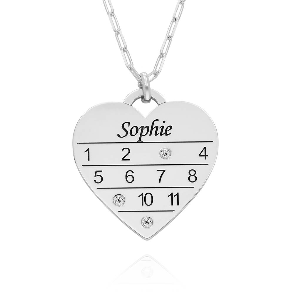 12 Month Calendar Heart Necklace with Diamonds in Sterling Silver product photo