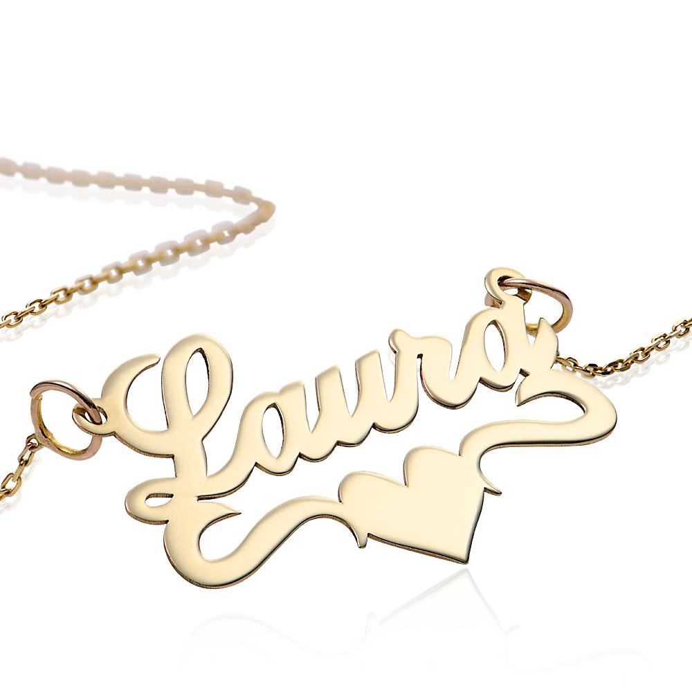 14k Solid Yellow Gold Heart Name Necklace-1 product photo