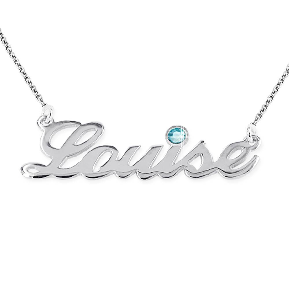 Naamketting met Geboortesteen in 14k Witgoud