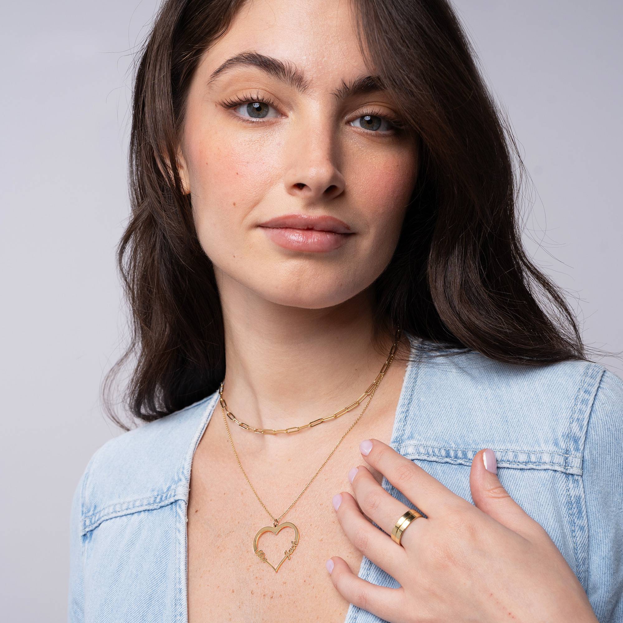 Herzförmige Halskette mit zwei Namen - 750er vergoldetes Silber-3 Produktfoto