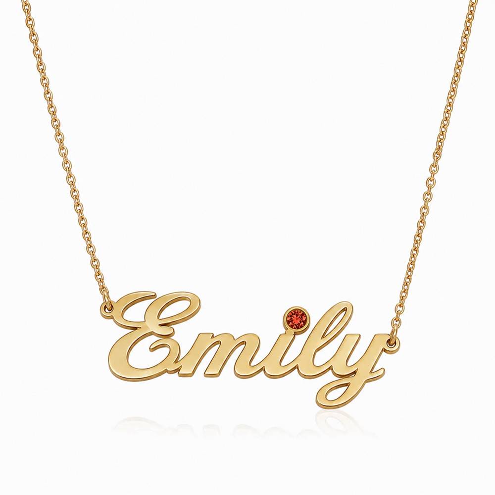 Collar con Nombre con Piedra de Nacimiento en Baño de Oro-2 foto de producto