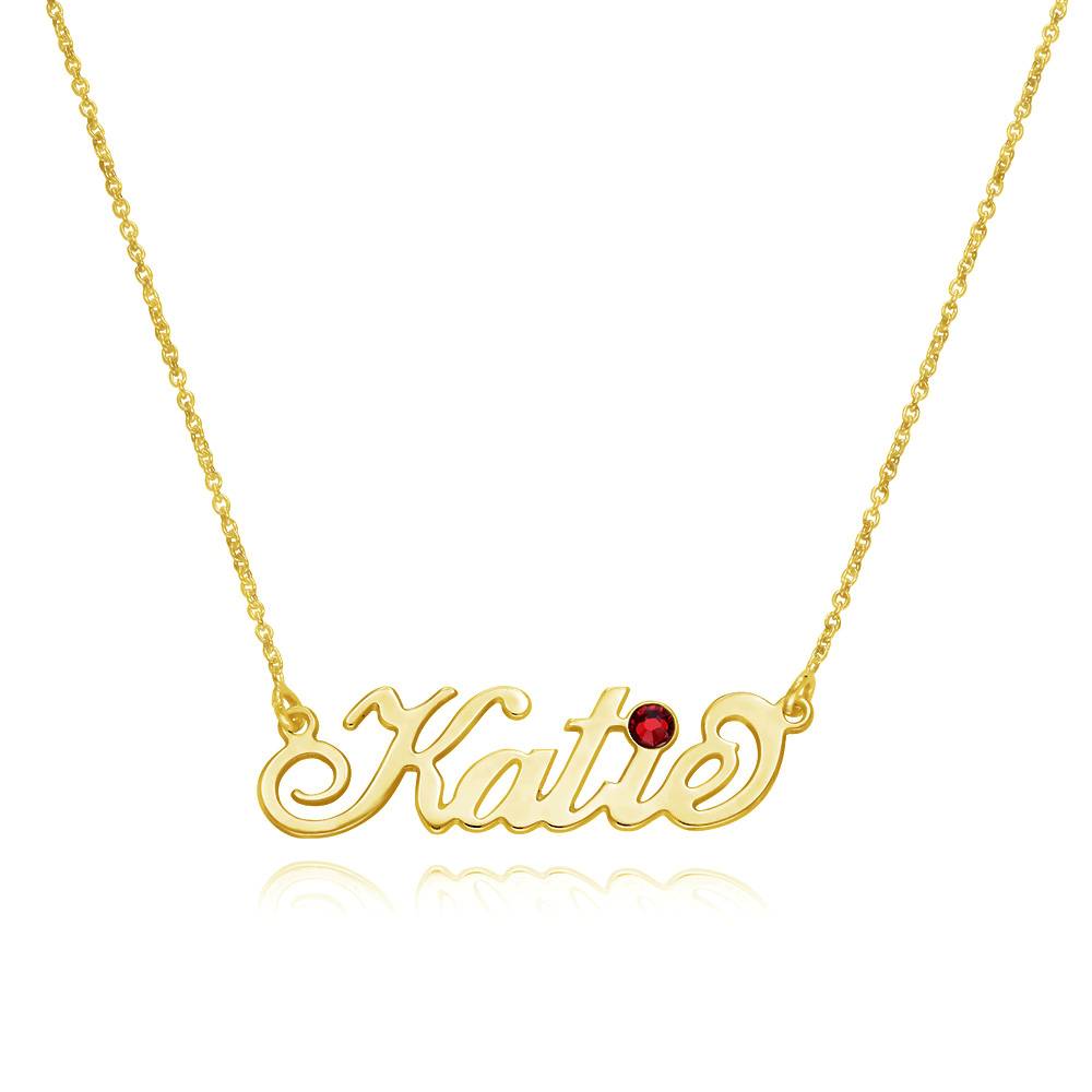 18ct Gold-Plated Silver Name Necklace with Birthstone-1 product photo