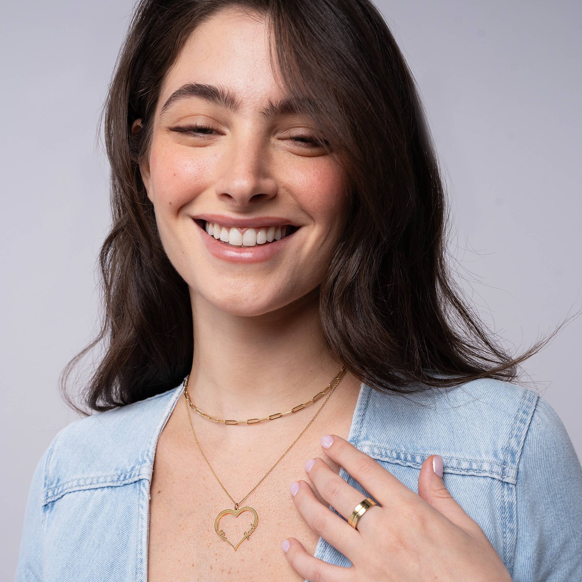 Herzförmige Halskette mit zwei Namen - 750er Gold-Vermeil-5 Produktfoto