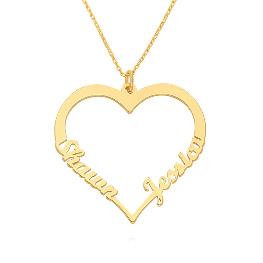 Contour Hartvormige Ketting met Twee Namen in Goud Vermeil