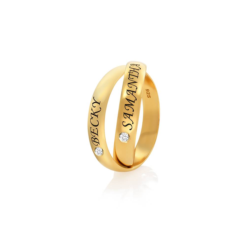Charlize Russian Ring with 2 Rings with Diamond in 18ct Gold Plating-1 product photo