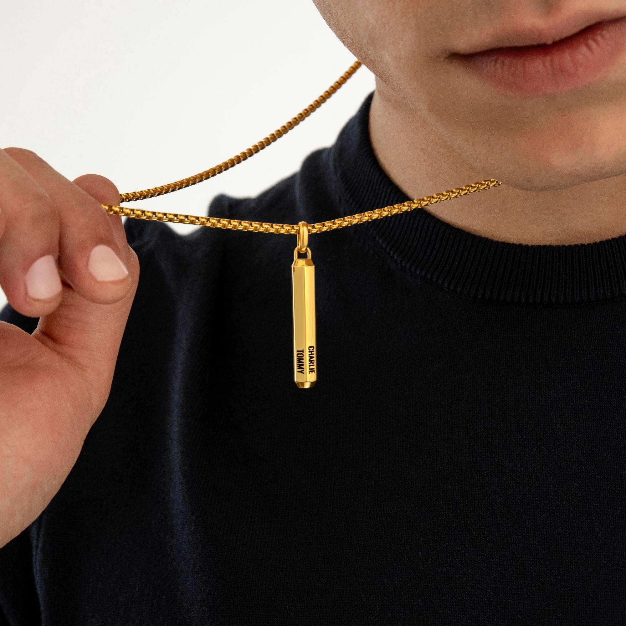 Collier barre hexagone 3D gravé pour homme en Acier Inoxydable Plaqué PVD-2 photo du produit