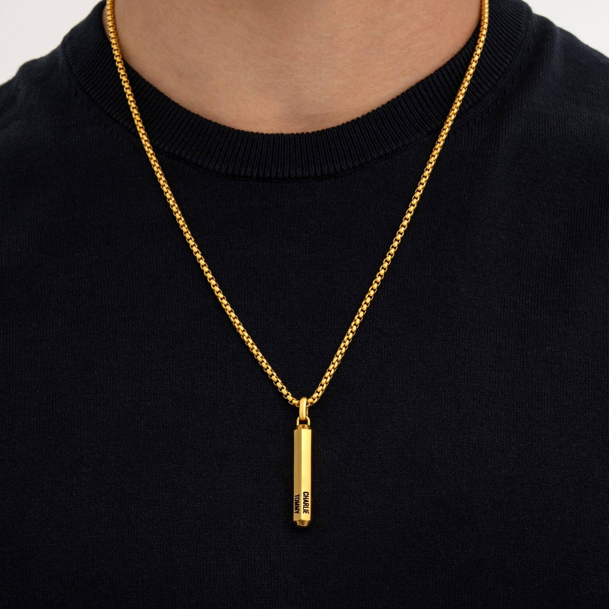 Collier barre hexagone 3D gravé pour homme en Acier Inoxydable Plaqué PVD-4 photo du produit