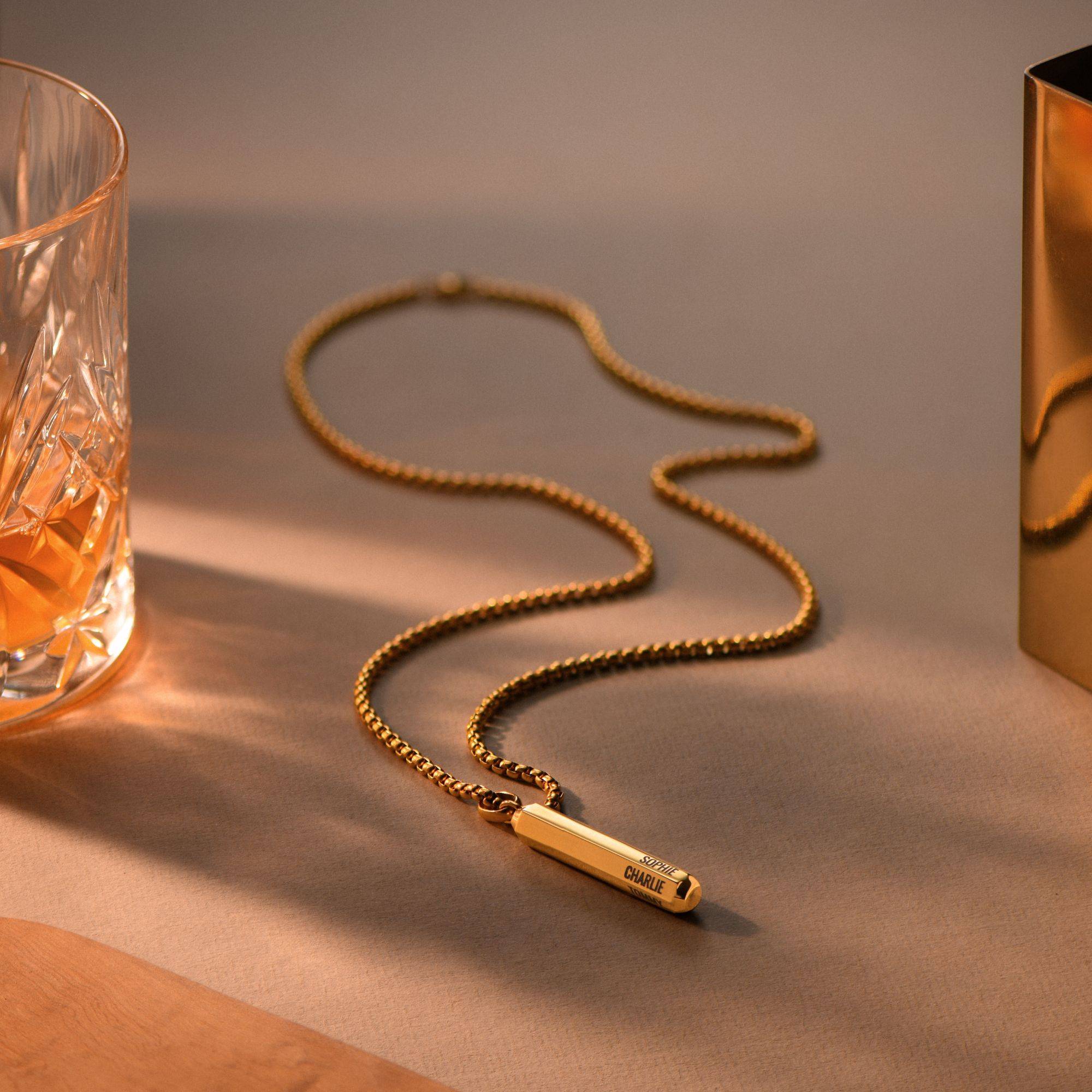 Collier barre hexagone 3D gravé pour homme en Acier Inoxydable Plaqué PVD-7 photo du produit