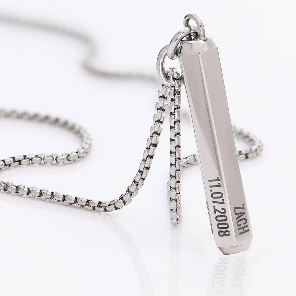 3D Engraved Hexagon Bar Necklace in Stainless Steel for Men product photo