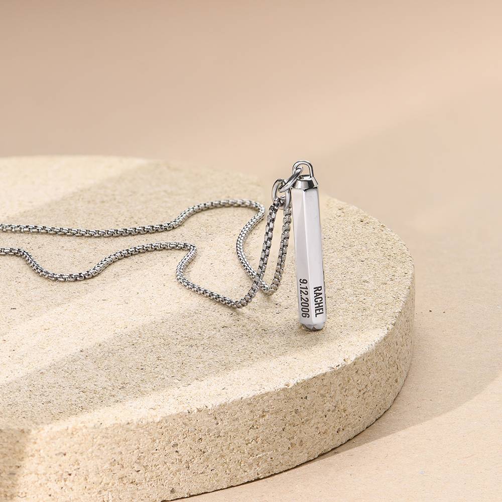 3D gravierte Sechseck-Halskette für Herren - Edelstahl-4 Produktfoto