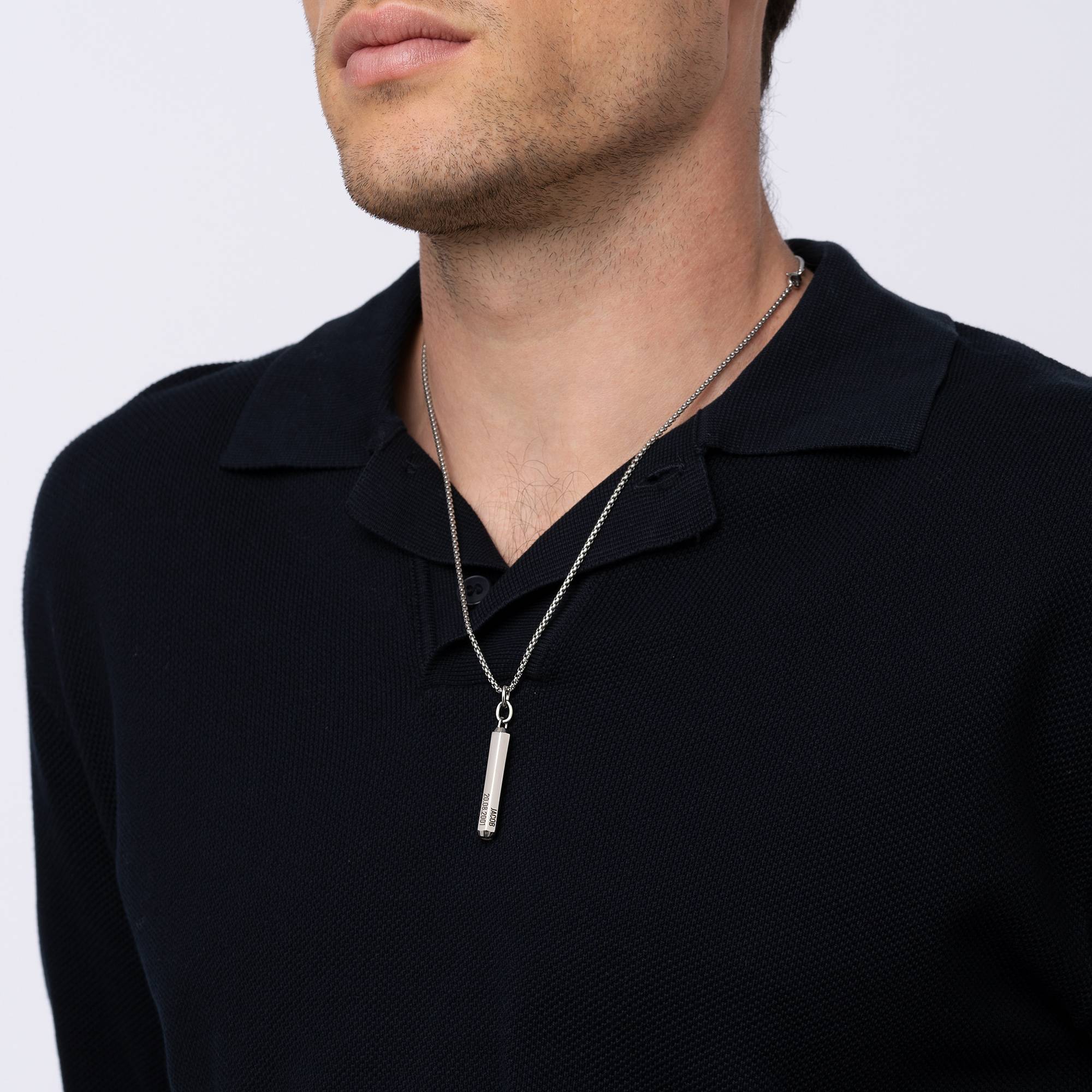 3D gravierte Sechseck-Halskette für Herren - Edelstahl-5 Produktfoto