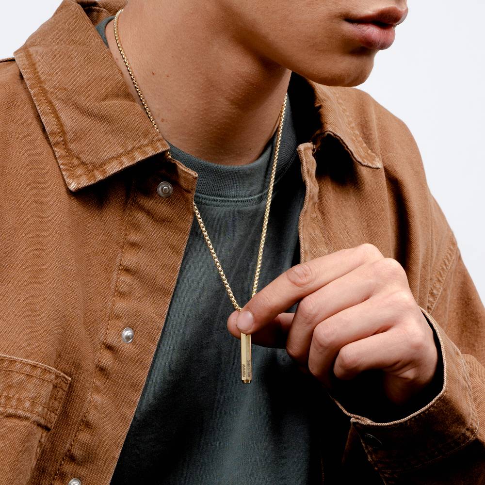 3D Engraved Hexagon Bar Necklace in Stainless Steel with gold pvd
