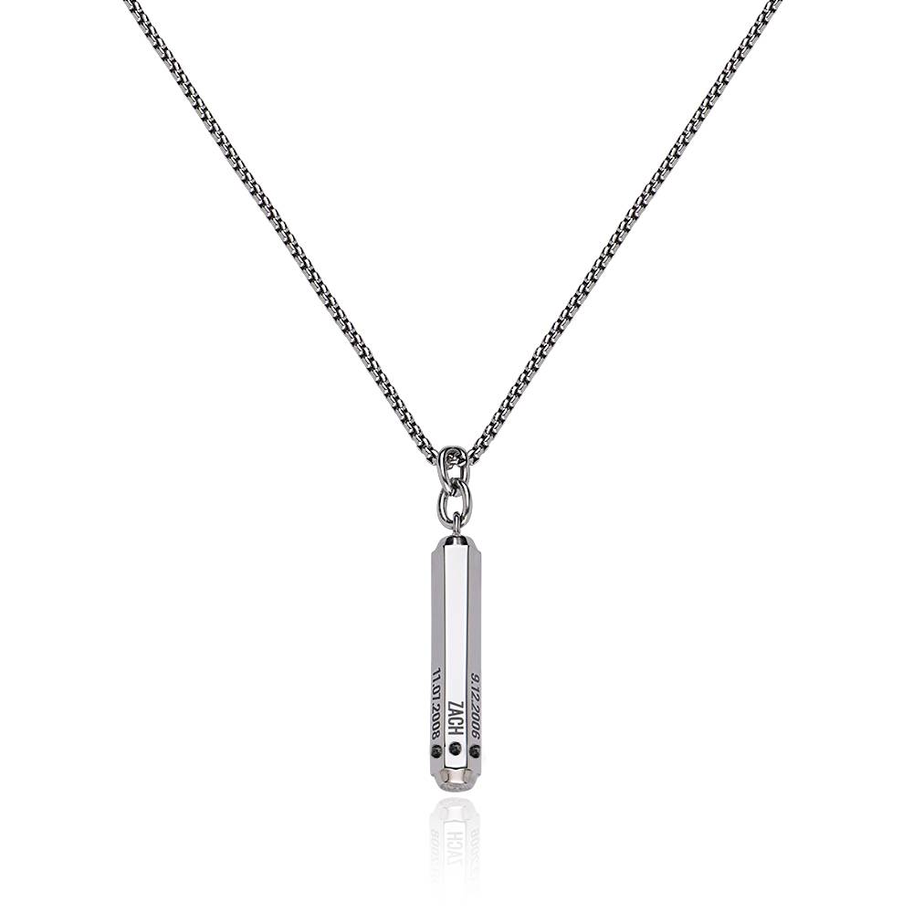 3D Engraved Hexagon Bar Necklace with Diamond in Stainless Steel for Men-2 product photo