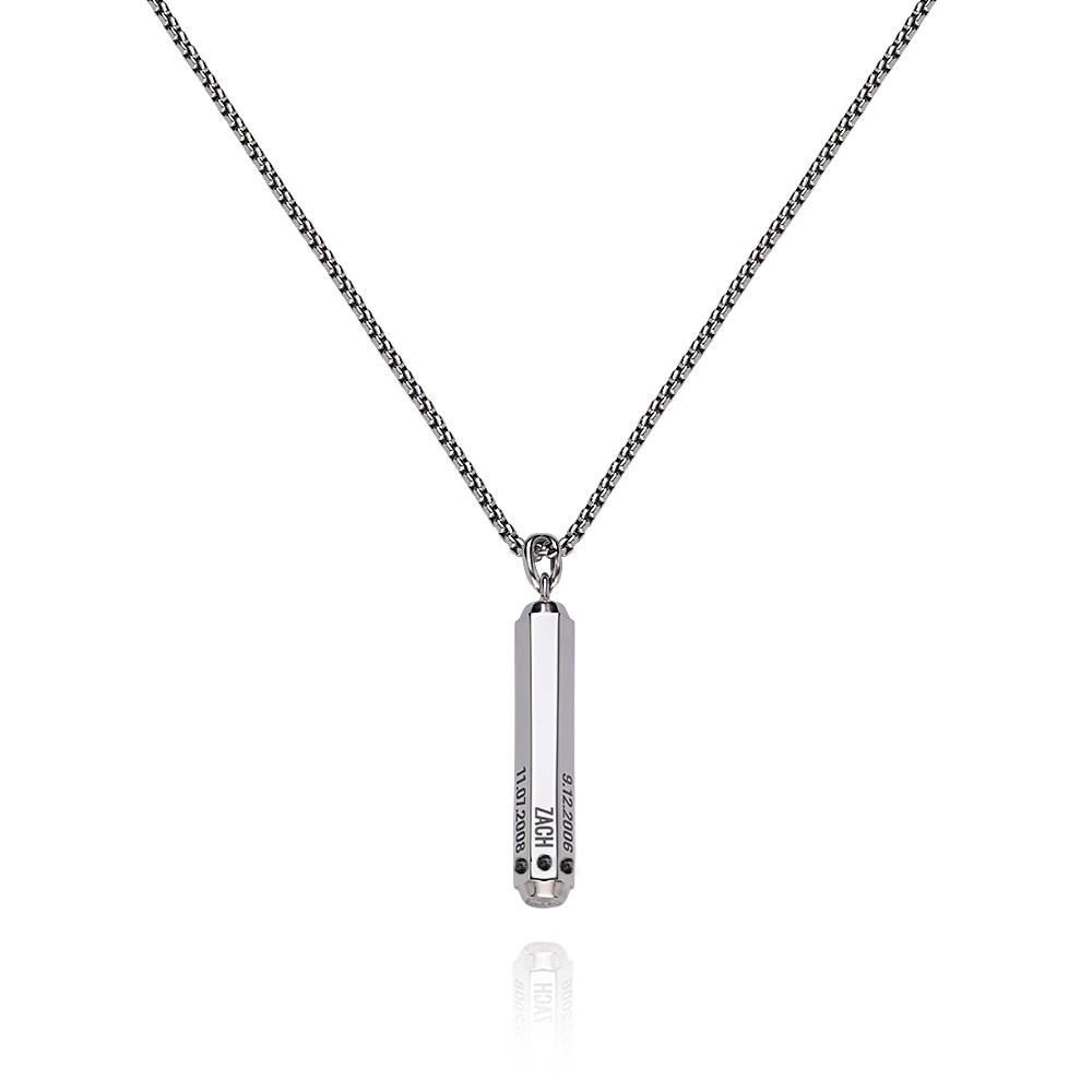 3D Engraved Hexagon Bar Necklace with Diamond in Stainless Steel for product photo