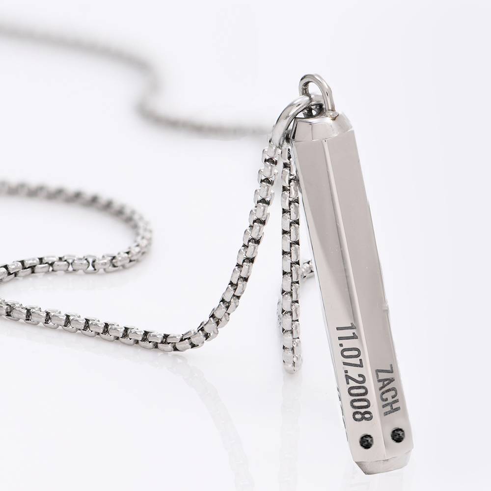 3D gravierte Sechseck-Halskette mit schwarzem Diamant für Herren - Edelstahl-3 Produktfoto