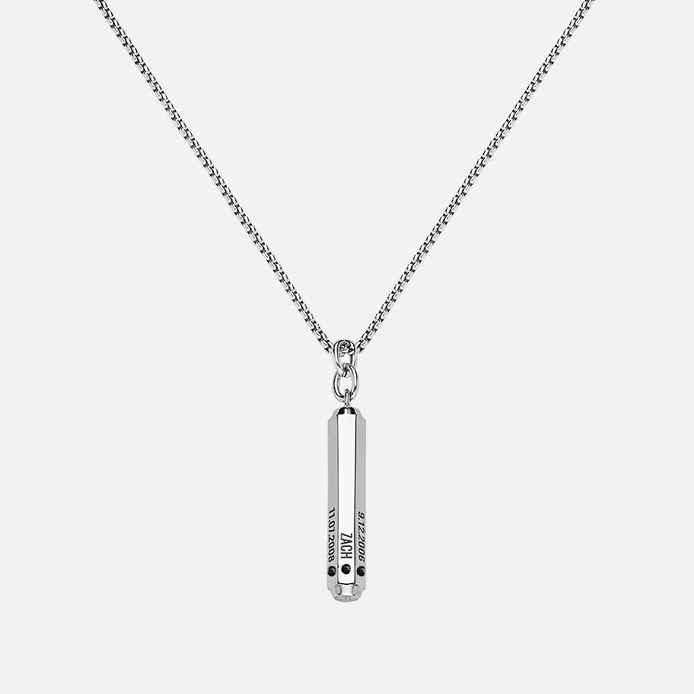 3D Hexagon Bar Gegraveerde Ketting met Zwart Diamanten voor Mannen in Roestvrij Staal