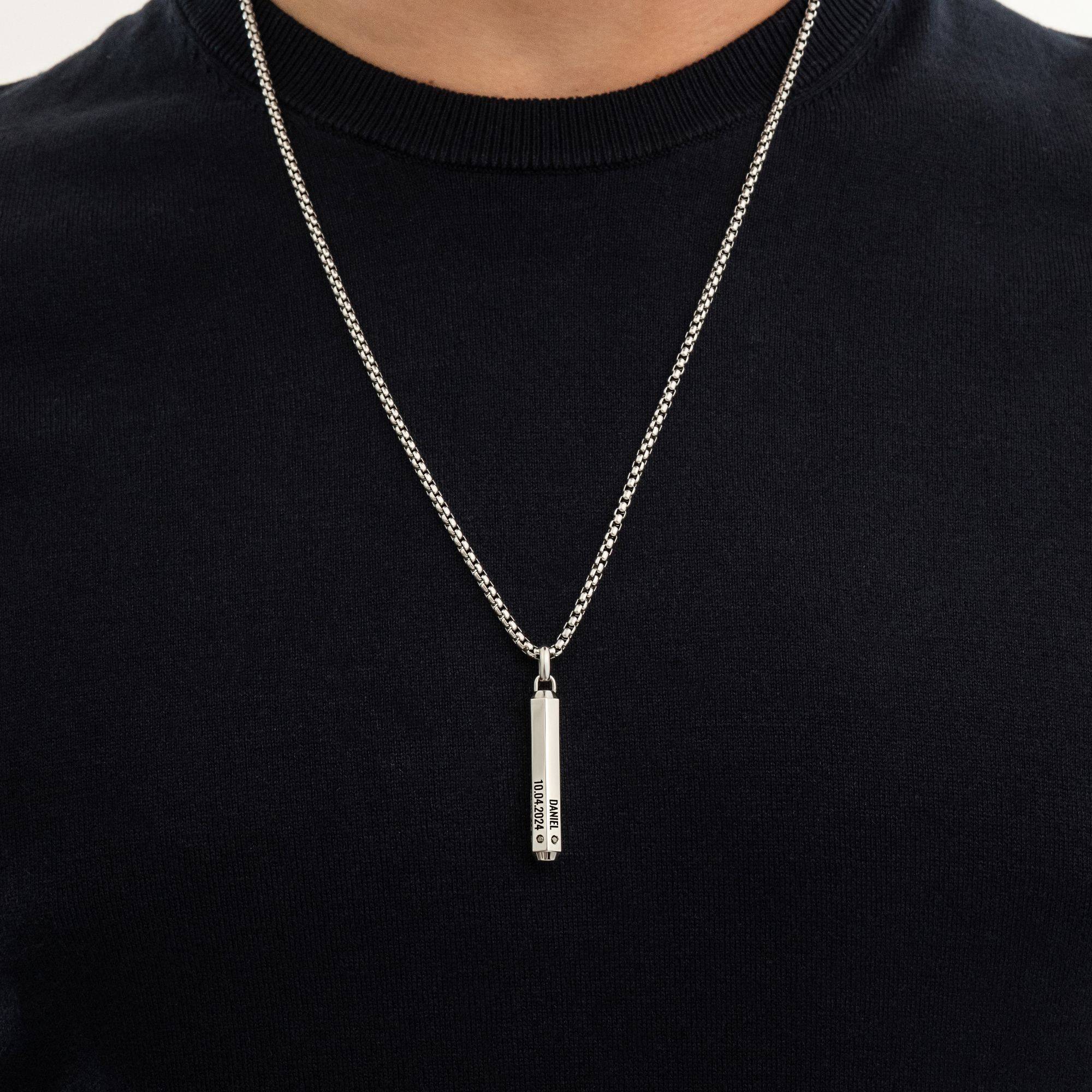Collier barre hexagone 3D gravé avec diamants pour homme en Acier Inoxydable-7 photo du produit