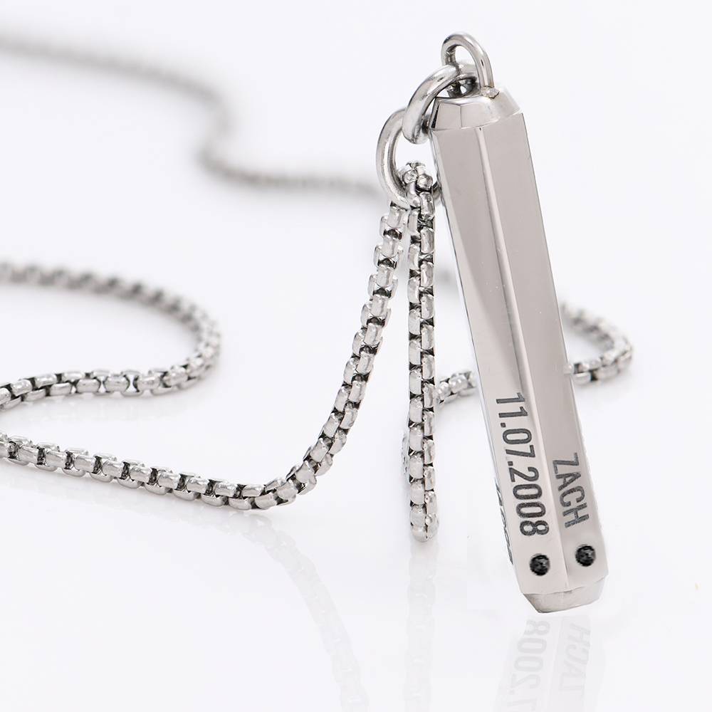 3D Engraved Hexagon Bar Necklace with Diamond in Stainless Steel for Men-5 product photo