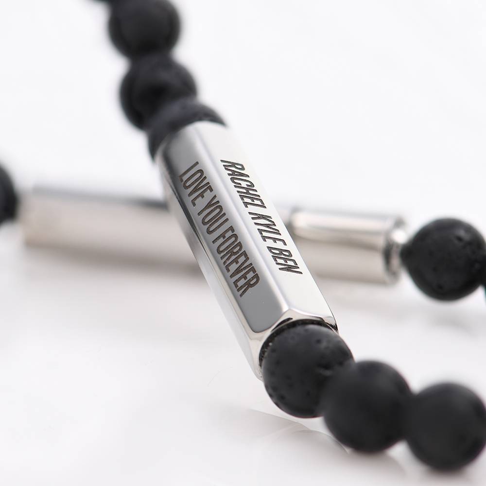 3D Hexagon Bar & Lava Stone Beaded Bracelet for Men-4 product photo