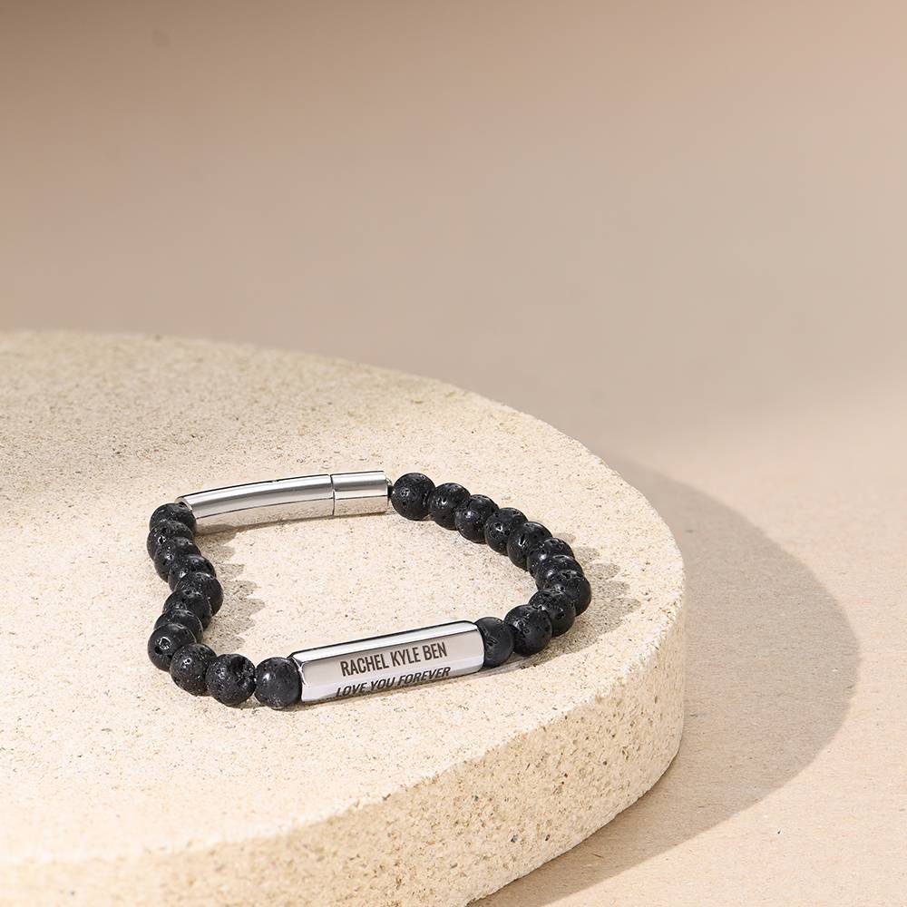 3D Hexagon Bar & Lava Stone Beaded Bracelet for Men in Stainless Steel-2 product photo